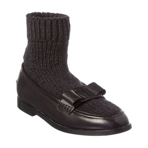 Ferragamo Vivaldo Knit & Leather Loafer Black
